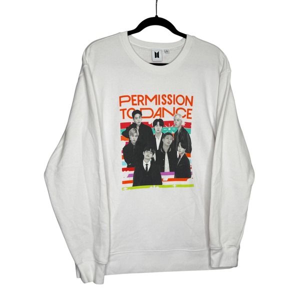 BTS Permission to Dance Sweatshirt Unisex XL White KPop Music Band Pullover - Picture 1 of 6